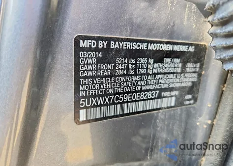 2014 BMW X3 xDrive35I z USA, uszkodzony, nr VIN 5UXWX7C59E0E82837